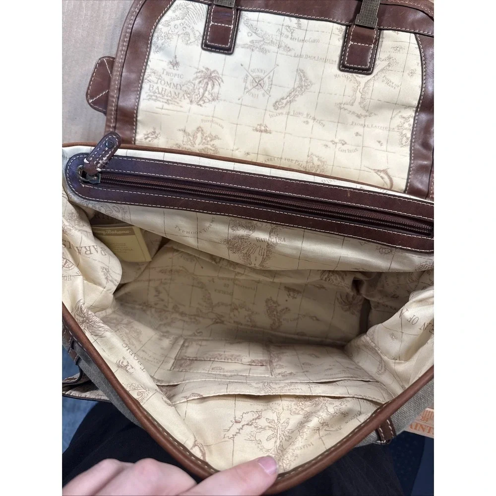 Tommy Bahama Canvas & Leather Messenger Bag | Brown Tan Laptop Travel